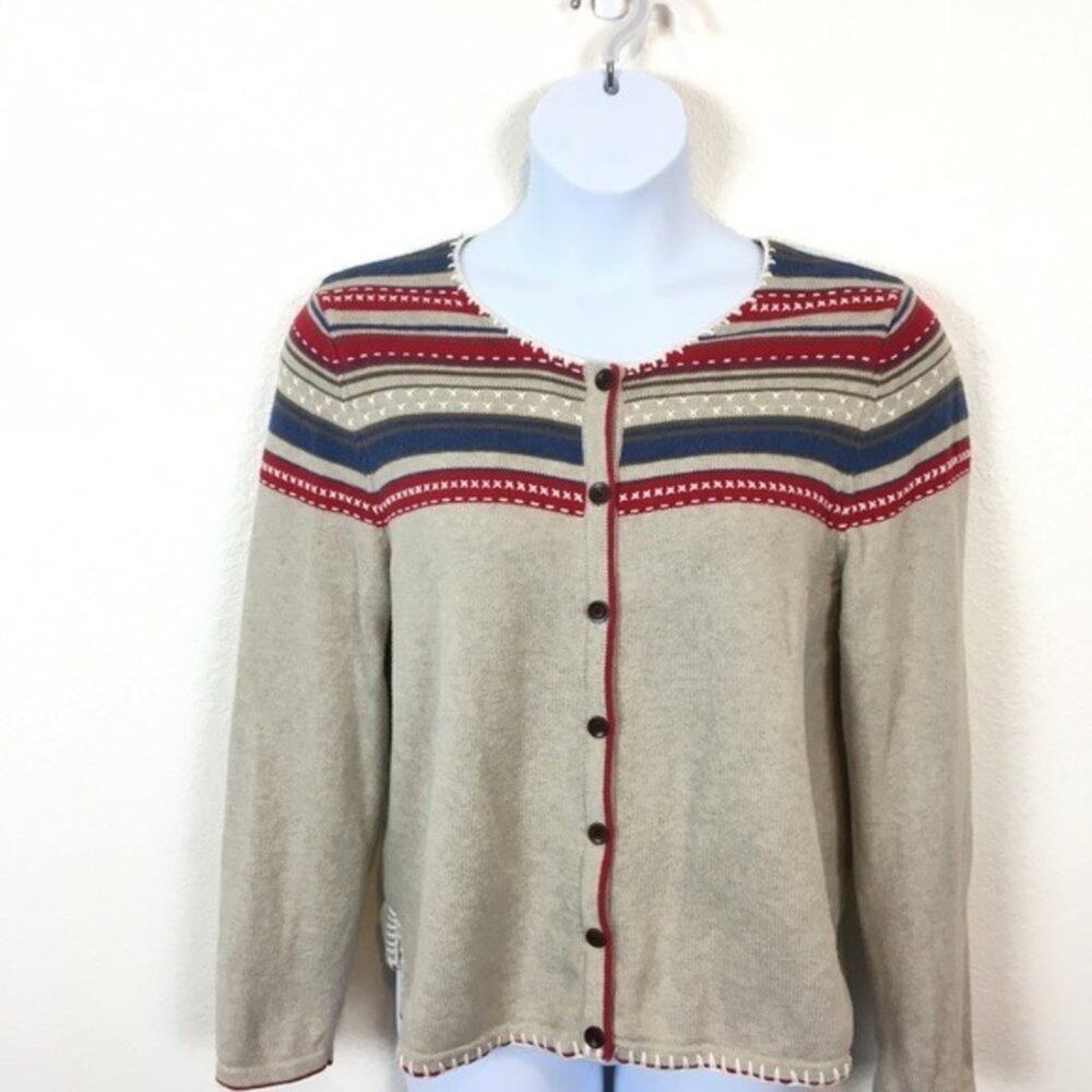 Christopher & Banks Striped Cardigan Vintage 90s Hand Embroidered Cotton Classic